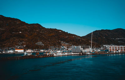 Scenic view of sea against clear blue sky