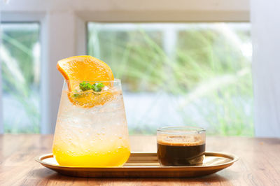 Close-up of drink in glass on table