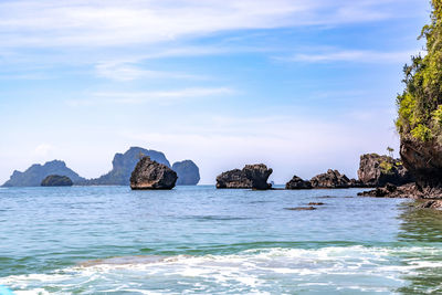 Rocks in sea against sky
