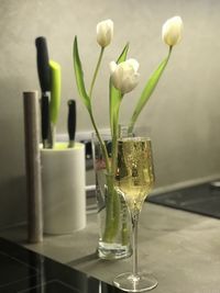 Close-up of glass vase on table