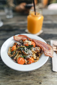 Close-up of breakfast served on table