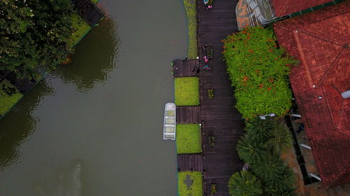 High angle view of canal amidst trees