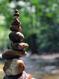 Close-up of stone stack on rock