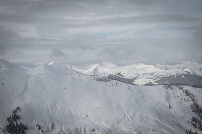 Scenic view of snow covered mountains against sky