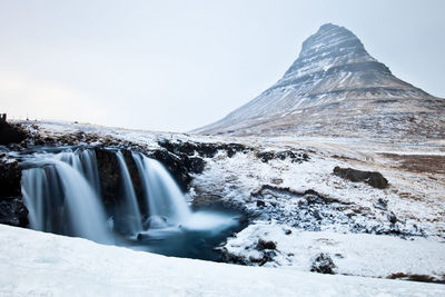 Scenic view of kirkjufell during winter