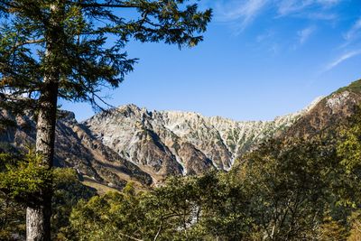 Low angle view of mountain range against sky