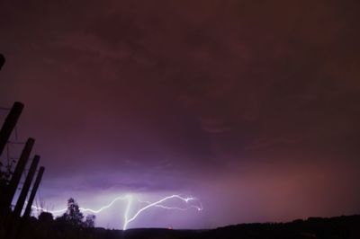 Low angle view of lightning in sky at night
