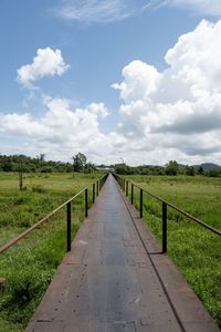 View of empty road on field against sky