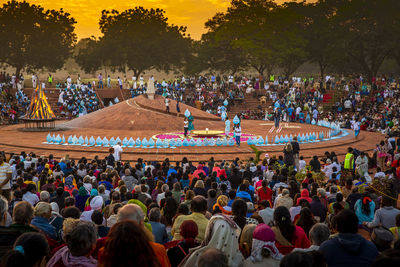 High angle view of people at auroville matrimandir dor the mother birthday