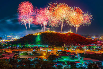 Beautiful fireworks at the annual event of phra nakhon khiri  phetchaburi province, thailand