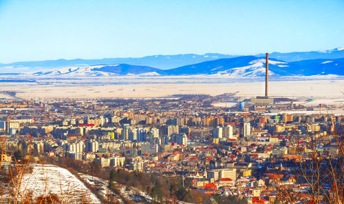 High angle view of cityscape against sky