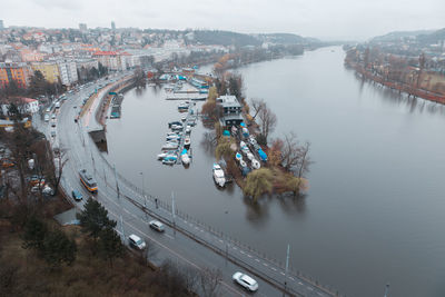 High angle view of bridge over river in city