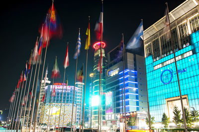 Low angle view of modern building at night