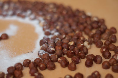 High angle view of coffee beans on table