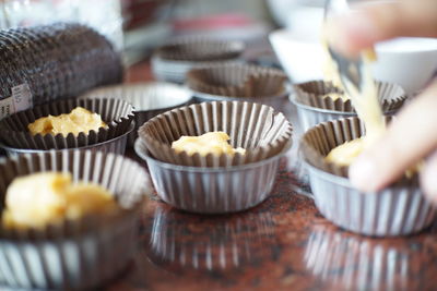 Close-up of cupcakes on table