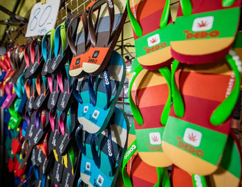 Full frame shot of toys hanging at market stall