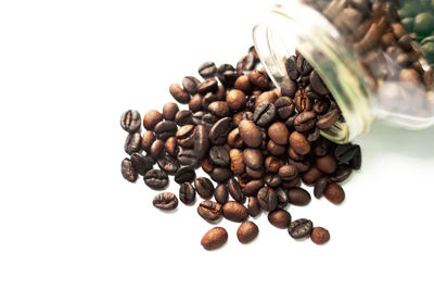 Close-up of coffee beans against white background