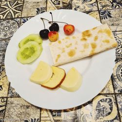 High angle view of dessert in plate on table