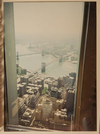 Cityscape seen through window