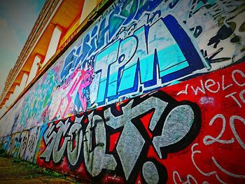 Low angle view of graffiti on wall