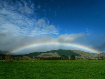 Scenic view of grassy field against cloudy sky