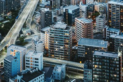 High angle view of buildings in city