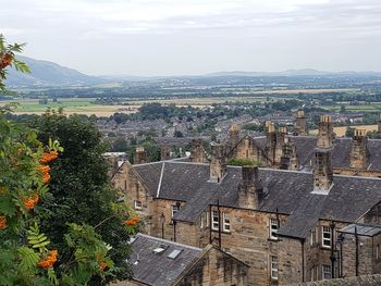 High angle view of townscape against sky