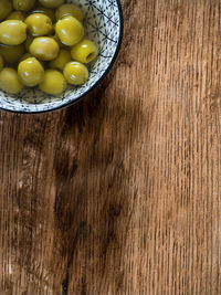 High angle view of fruits in bowl on table