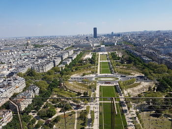 High angle view of city buildings