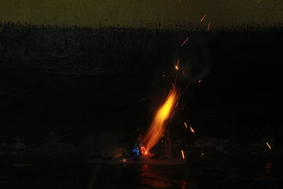 Illuminated fire in the dark