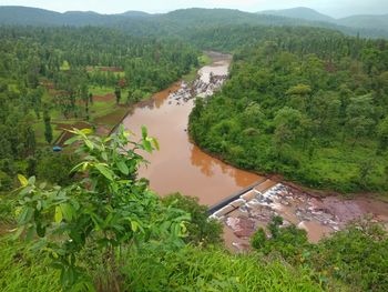 High angle view of river amidst landscape
