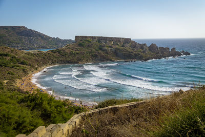 Scenic view of sea against clear sky