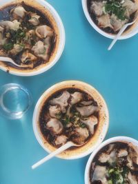 High angle view of food in bowl on table
