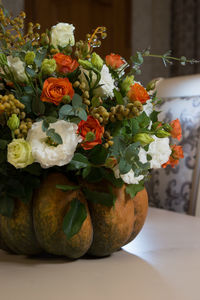 Close-up of flower pot on table