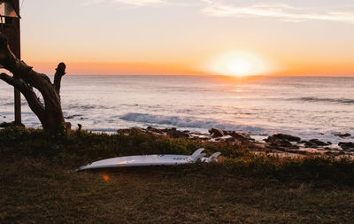 Scenic view of sea against sky during sunset