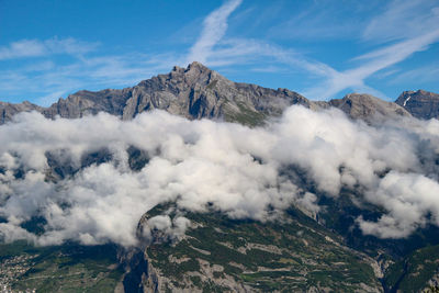 Panoramic view of volcanic landscape against sky