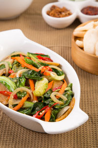 Close-up of salad in bowl on table