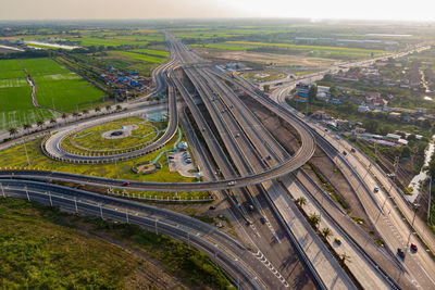 High angle view of highway in city