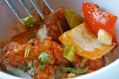 High angle view of meal served in plate