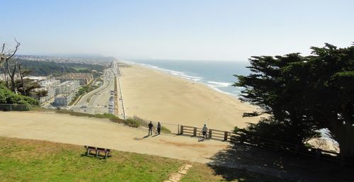 High angle view of beach against clear sky