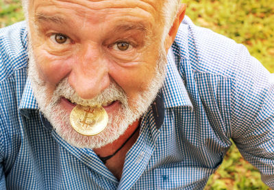 Portrait of man eating food