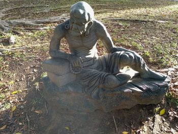 High angle view of statue on field in park