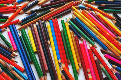 High angle view of multi colored pencils