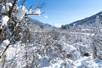 Scenic view of snowcapped mountains against sky