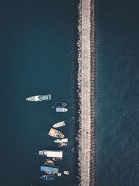 High angle view of boats moored on sea