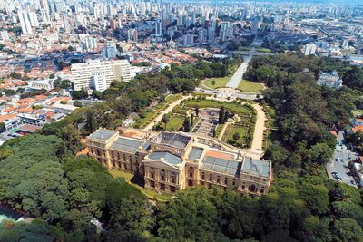 Aerial view of brazil's independence park and monument. ipiranga, são paulo, brazil