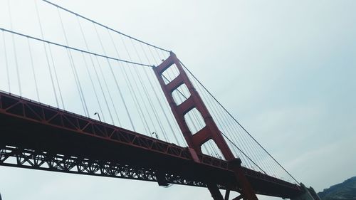 Low angle view of suspension bridge against sky