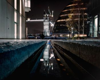 View of city buildings at night
