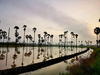 Scenic view of lake against sky during sunset