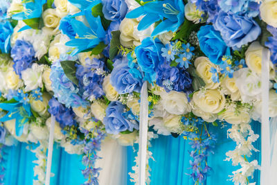 Close-up of flowers decorated at wedding banquet